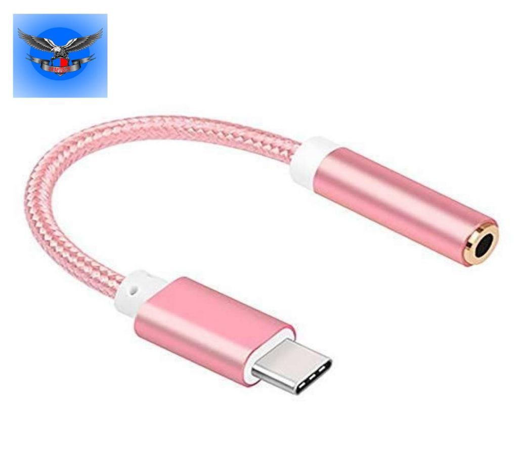 USB-C Type C Male to Audio Mini-Jack 3.5mm Female Earphone Adapter Converter - Pink