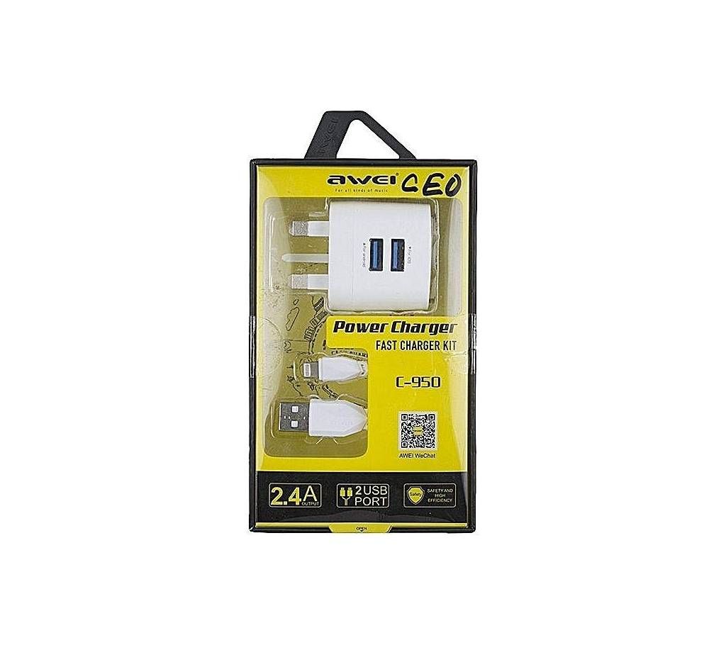 Awei-C-950 Universal 2 USB 5V Power Charger Quick Travel Adapter for i phone - White
