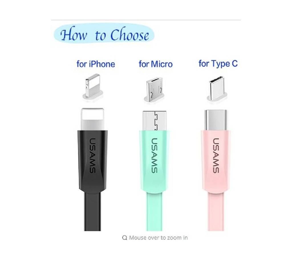 USAMS Mobile Phone Data Type C Cable Micro USB Cable For iPhone iPad Charging Cable Samsung USB C for Lightning iOS 12 11 10 9