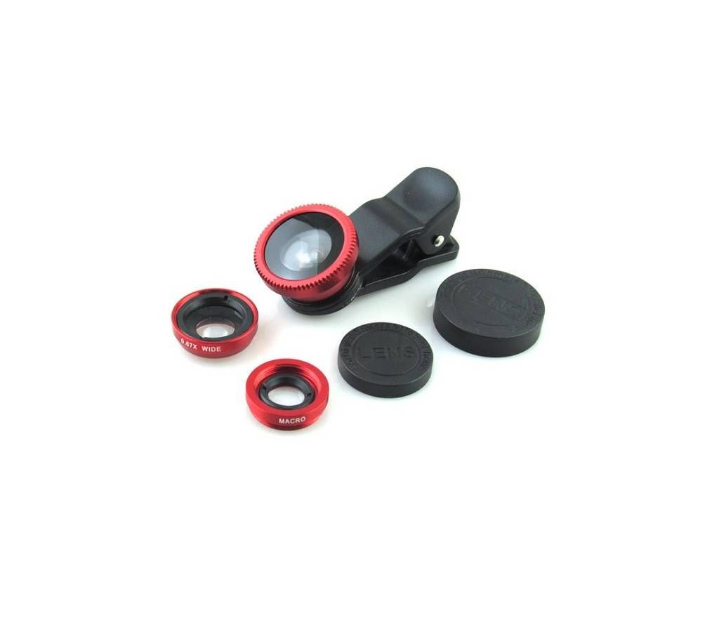 3-In-1 Universal Clip-on Lens - Red and Black