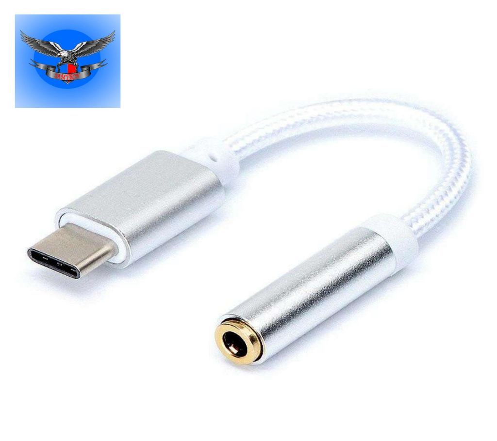 USB-C Type C Male to Audio Mini-Jack 3.5mm Female Earphone Adapter Converter - White