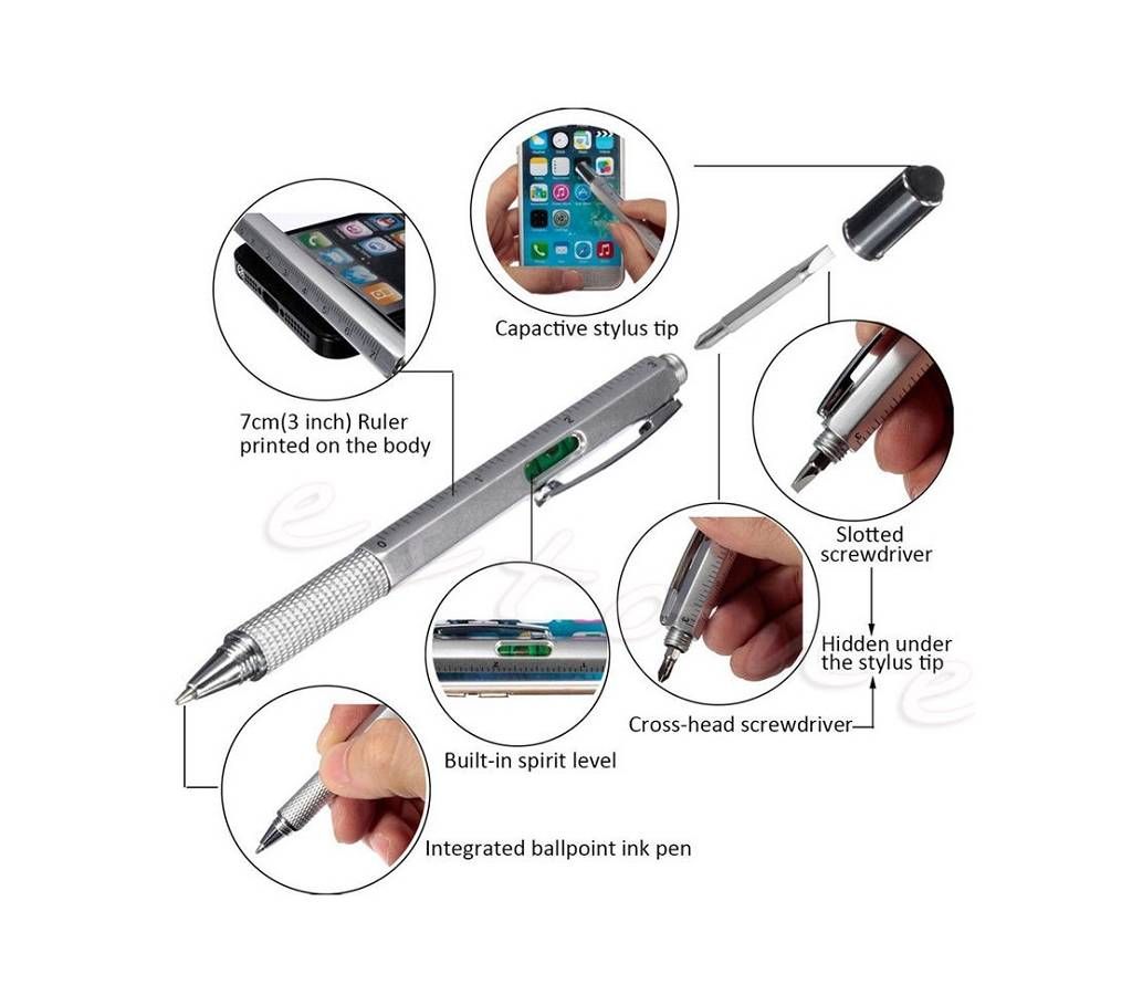 4-in-1 Touch Screen Stylus Pen Spirit Level Ruler Screwdriver Ballpoint Pen Tool