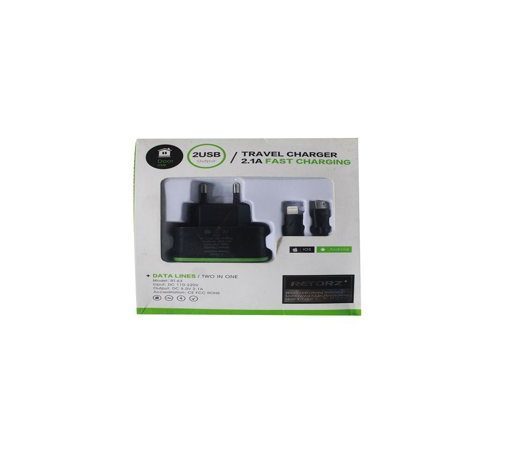 RETORZ RT21 TRAVEL CHARGER 2.1A FAST CHARGING