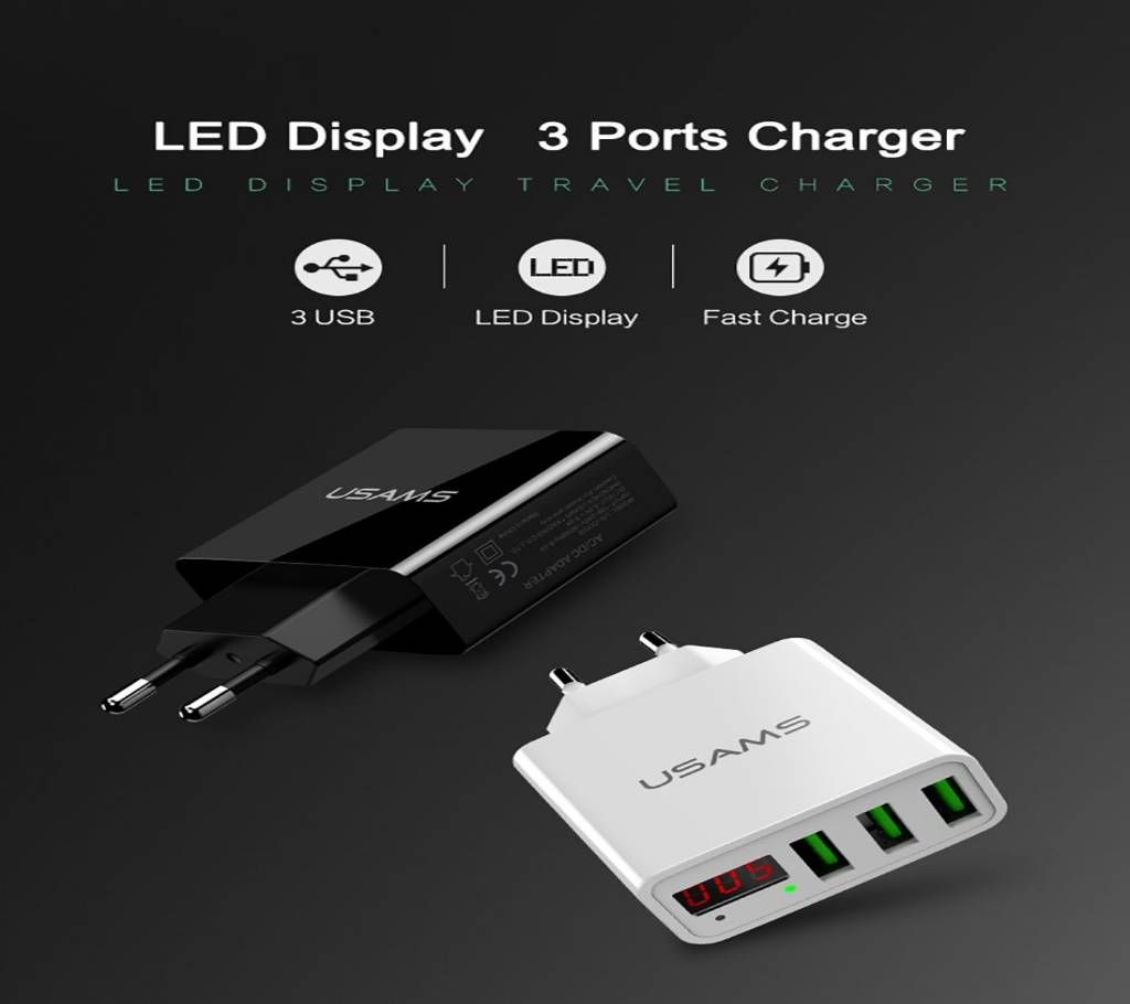 US-CC035 3USB LED Display Travel  Charger European Standard