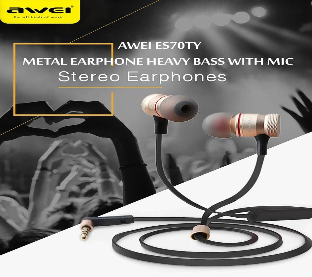  AWEI ES70TY HEAVY BASS METAL EARPHONE WITH MIC