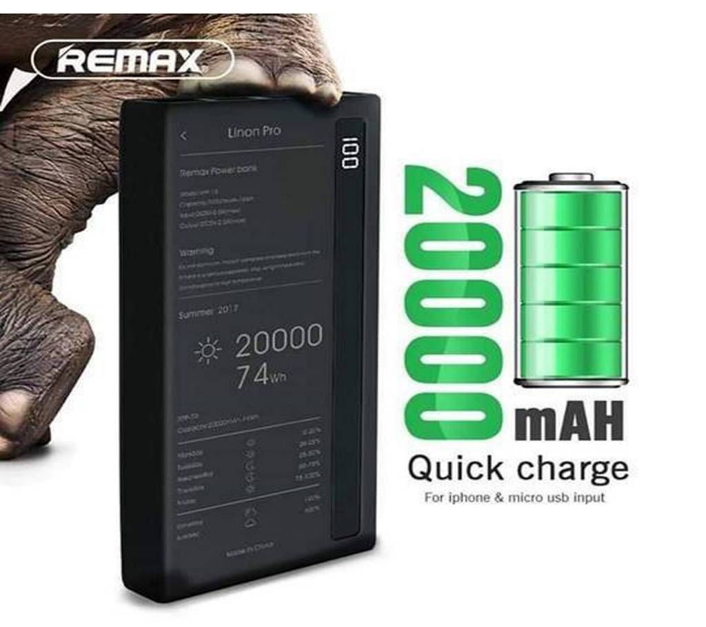 Linon Pro RPP-73 20000mAh Dual 5V 2.0A Max USB Power Bank Charger / Lightning / Micro USB input-Black