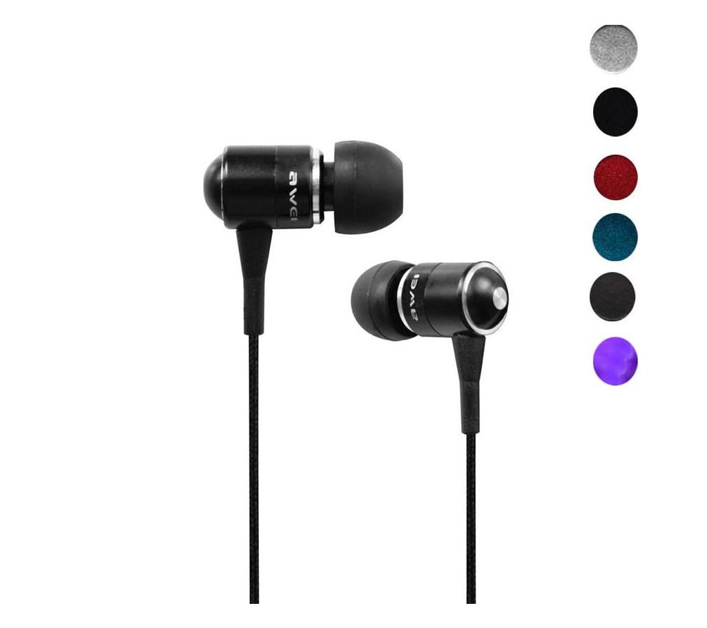 AWEI Q3 Headset Super Bass Wooden In Ear Earphone Black