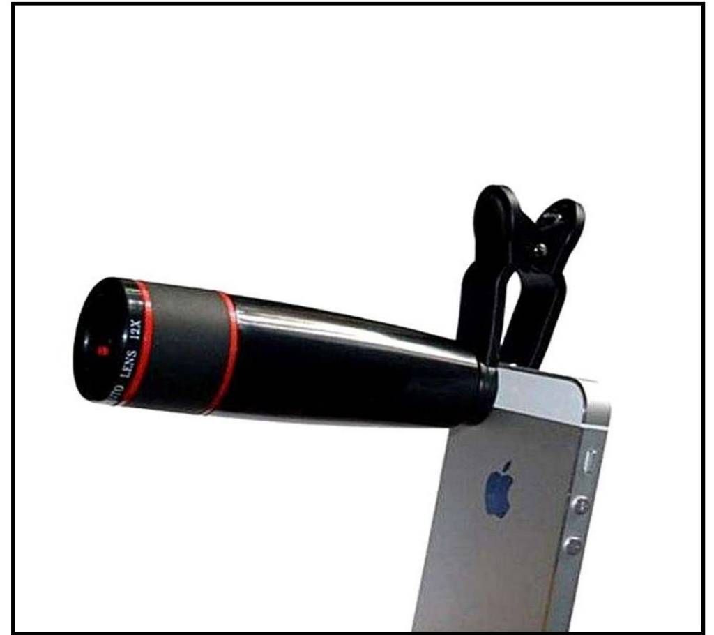 Universal 10X Zoom Mobile Phone Telescope Lens with Adjustable Clip Mobile Phone Lens - Black