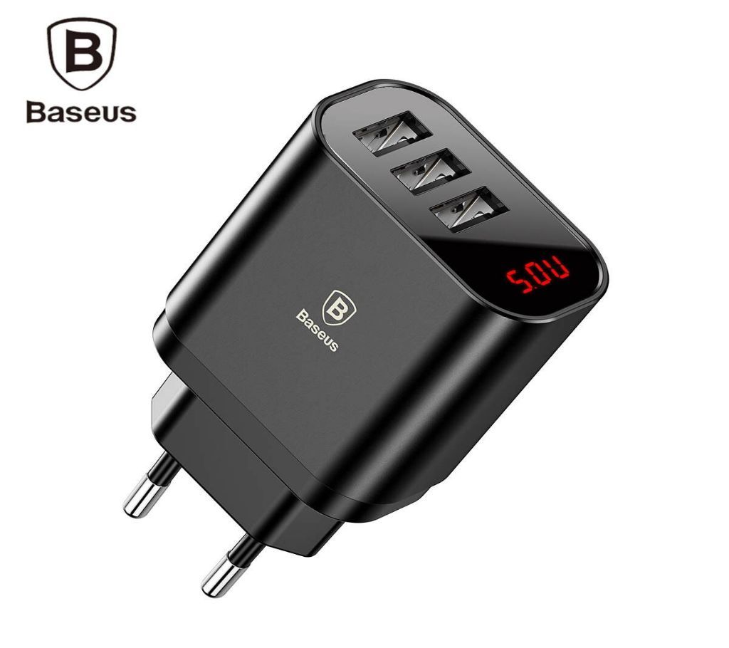 BASEUS Brand Mirror Charging Monitoring Intelligent Digital Display 3 USB EU Travel Charger 3.4A For iPhone Samsung Mobile Phone