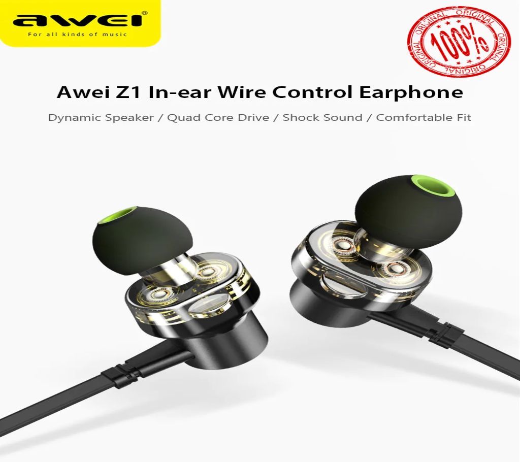 Awei Z1 Dual Drivers Wired In-ear Earphone Deep Bass Stereo Hybrid HiFi earphones with Mic