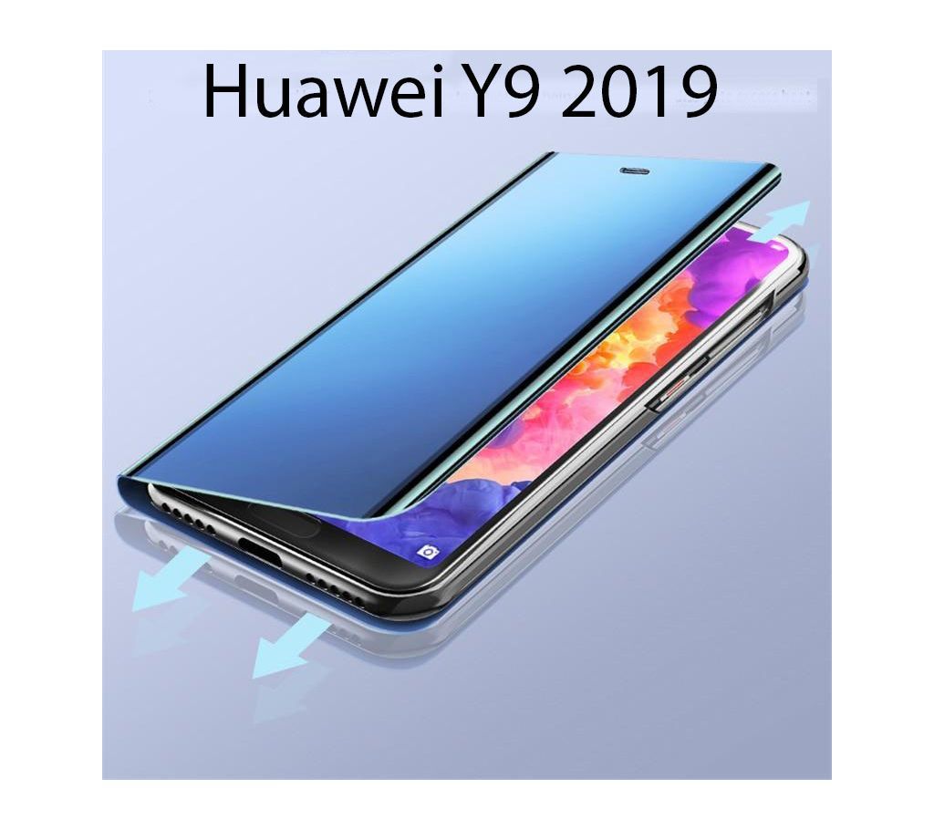 Huawei Y9 (2019) Clear View Mirror PU Leather Flip Stand Cover - Blue