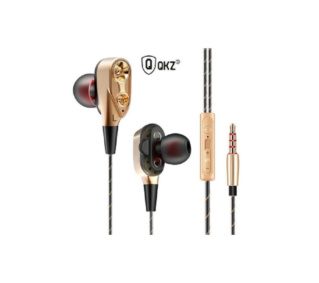 Original- QKZ CK8 Dual Driver Earphone Stereo Bass Sport headset -Golden