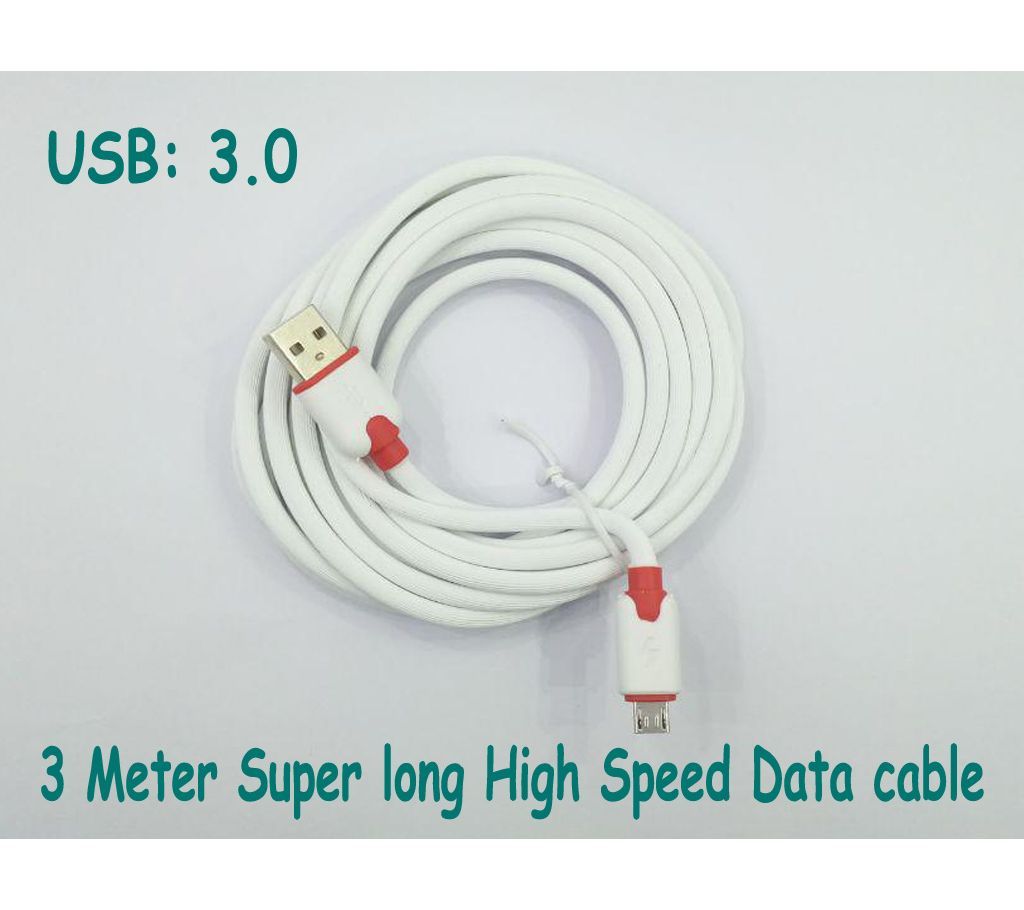 High speed data cable 3 meter long fast charge-White