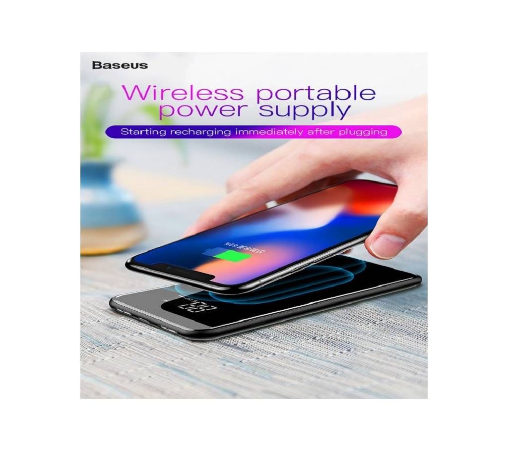 LCD Dual USB 8000mAh Power bank Wireless Charger-Black