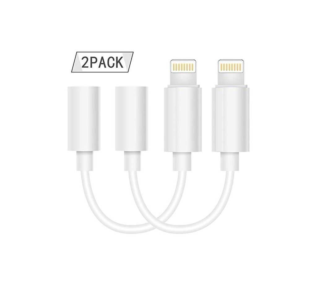 2 Pack Apple iPhone 7 & 7 Plus Lightning to 3.5mm AUX Headphone Jack Audio Adapter