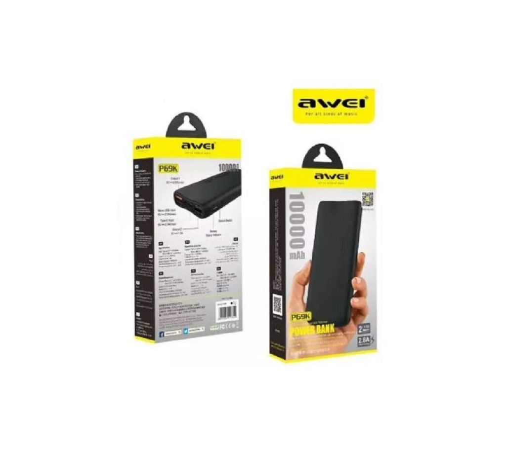 Awei Mini Portable Dual USB Polymer Power Bank P69K-10000mah 