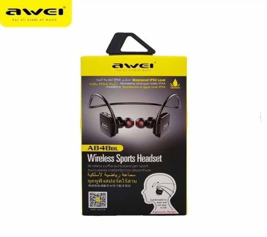 Awei A848BL Bluetooth Sports Earphones Waterproof Neckband Earbuds - BLACK