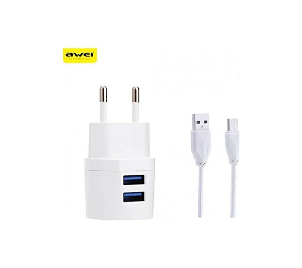 Awei C900 dual port 2.1A output USB Charger with cable (White)
