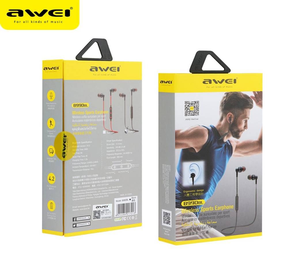 Awei B990BL New Water pruf warless BT Sports Ear-Phone Black