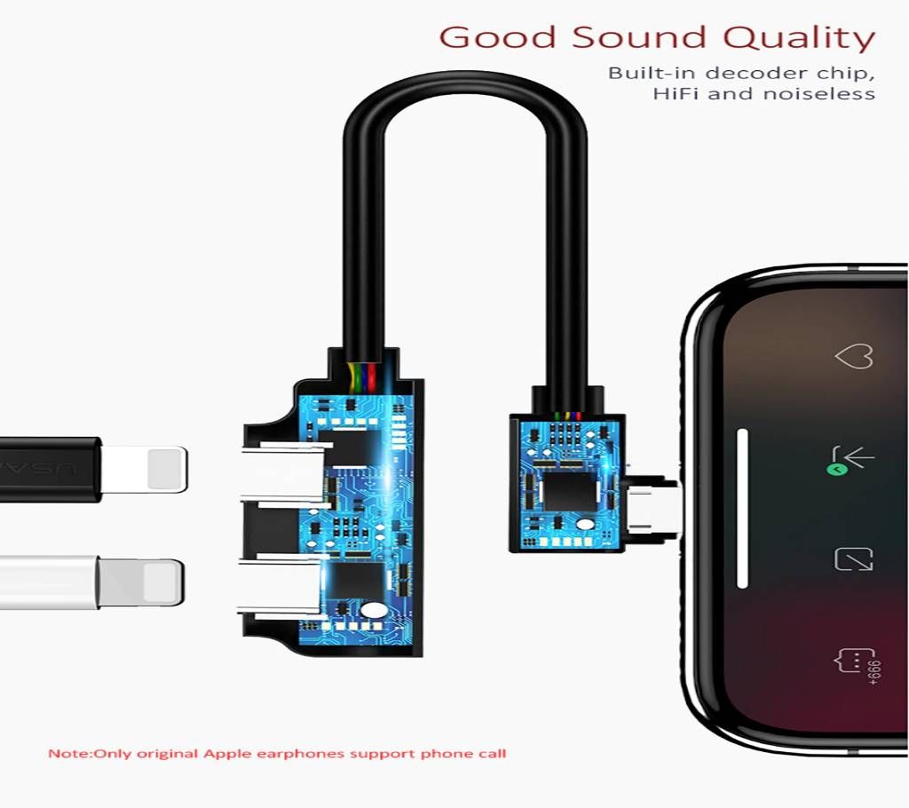 US-SJ252 AU03 90°Lightning to Dual Lightning Audio Charging Adapter