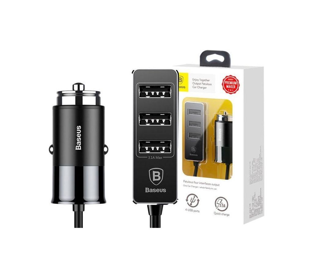 CCTON-01 Multi-functional Car Charger 4 USB Ports 3.1A - Black and Silver