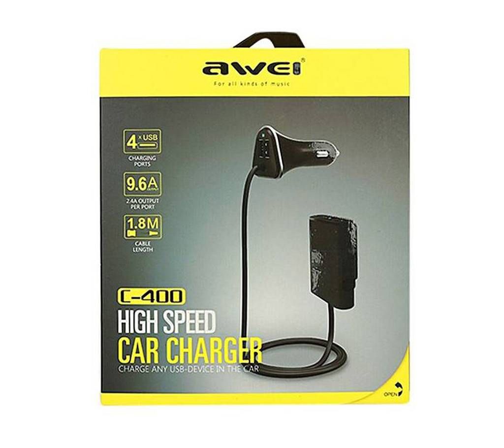 Awei C-400 - 4-Port High Speed USB Car Charger - Black