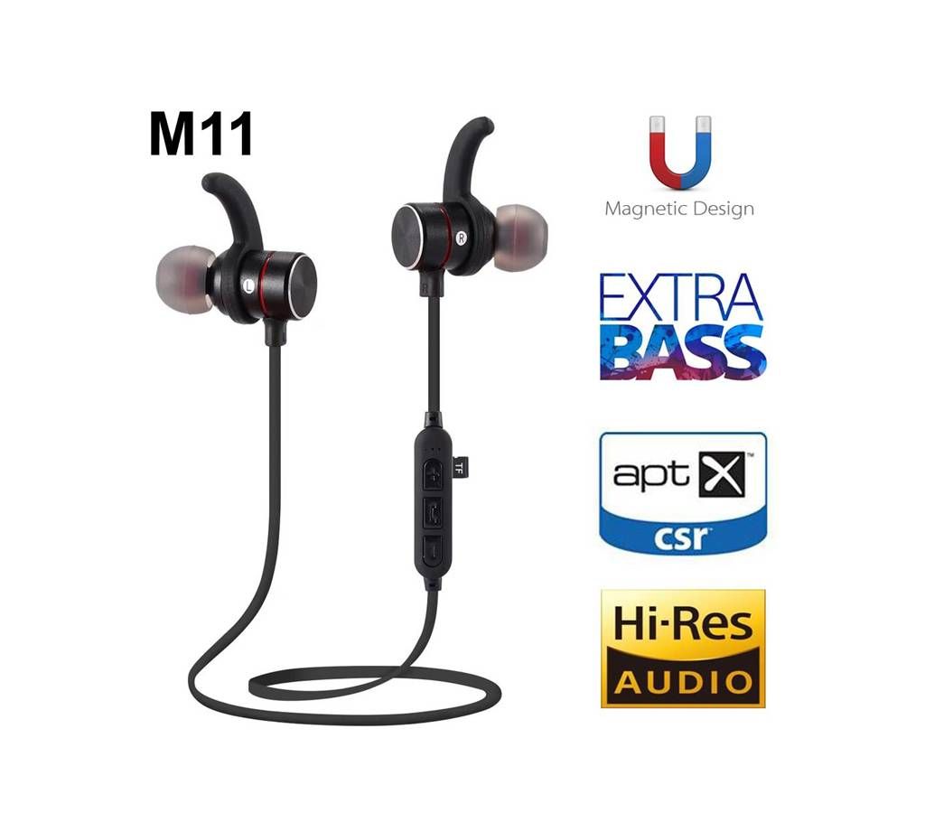 M11 Wireless Bluetooth Stereo Headset with Connect Two Phones Support TF Card