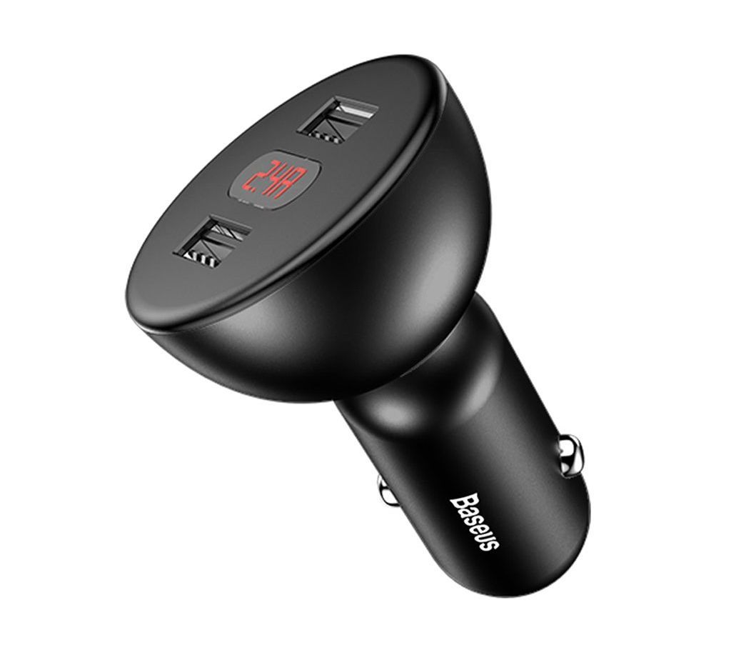 BASEUS BSC-C9X1 4.8A Dual USB Port Shake-head Digital Display Car Charger - Black