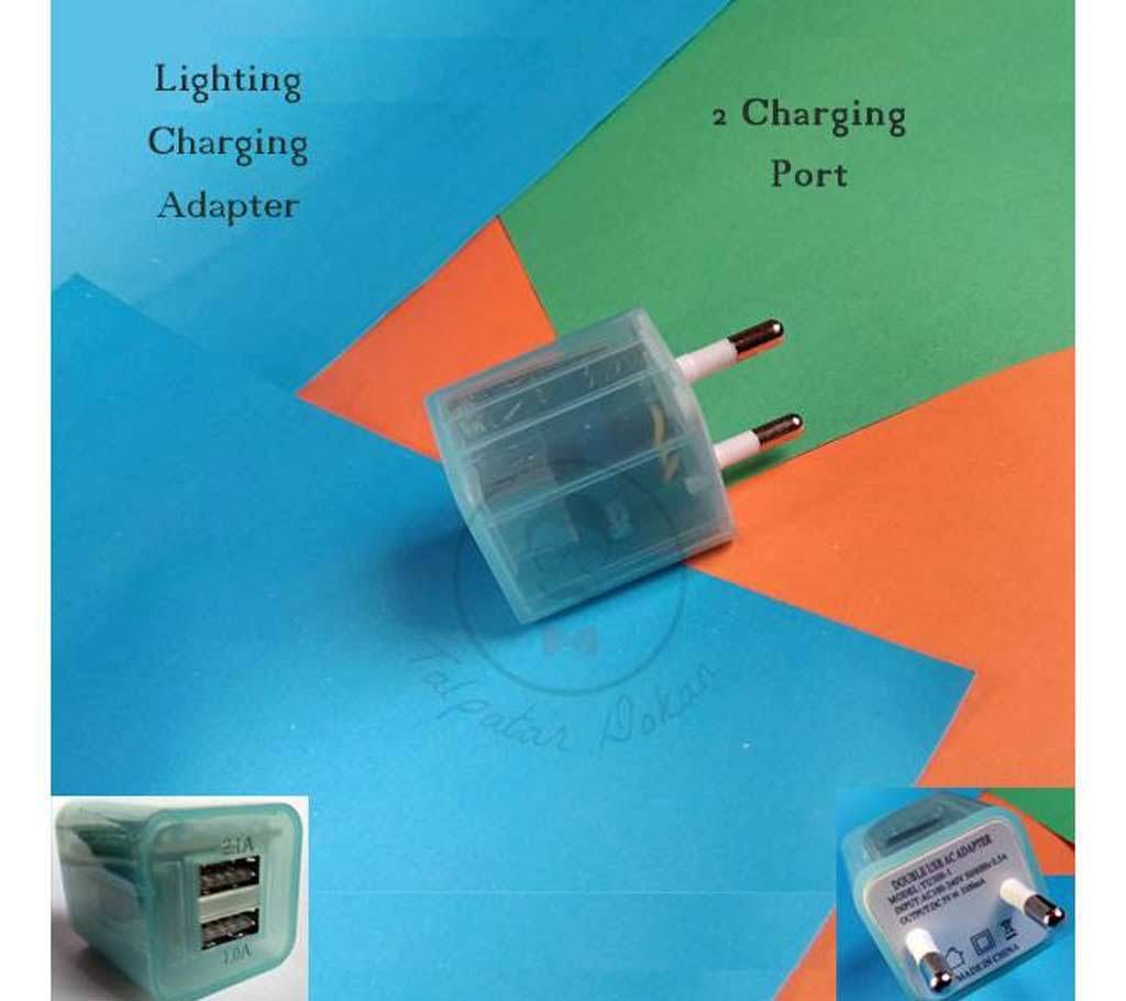 TRANSPARENT 2 PORT CHARGING ADAPTER (Blue)