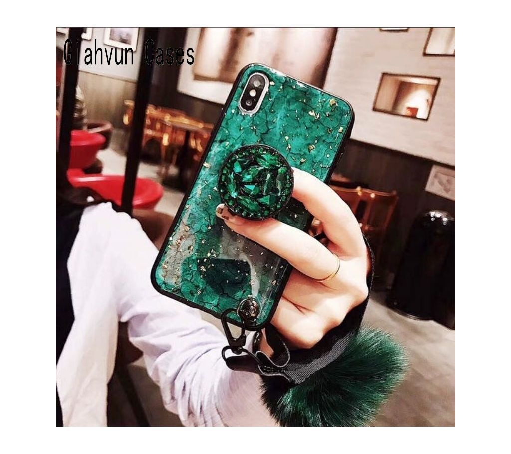 Phone cases Luxury Marble Glitter Holder Coque Fur pompom For iphone 7Plus-Green
