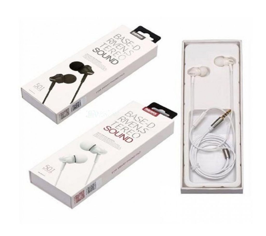Remax RM 501 In Ear Earphone Stereo Headset BASE - D RIVEN White