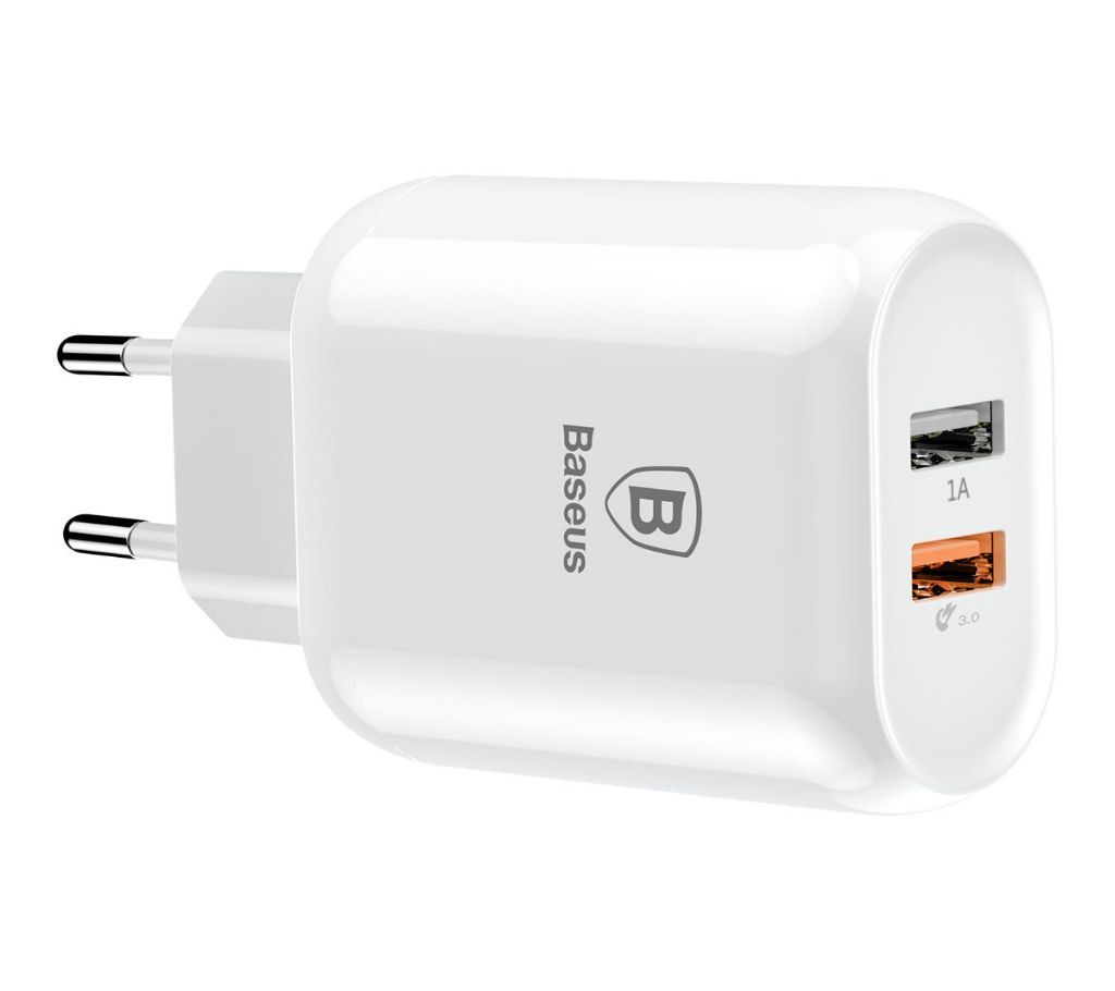 3.0 Dual USB Universal 5V/3A Travel Wall USB Charger - White