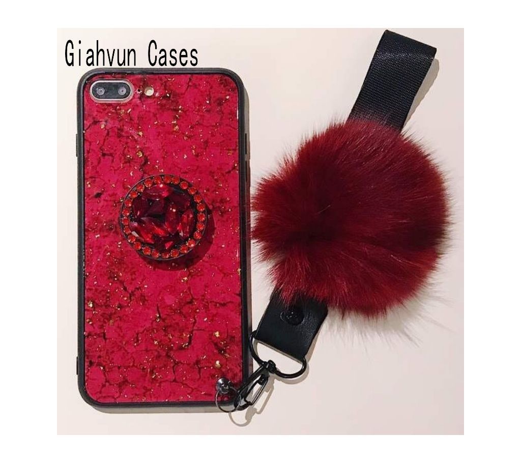 Phone cases Luxury Marble Glitter Holder Coque Fur pompom For iphone 7plus-Red