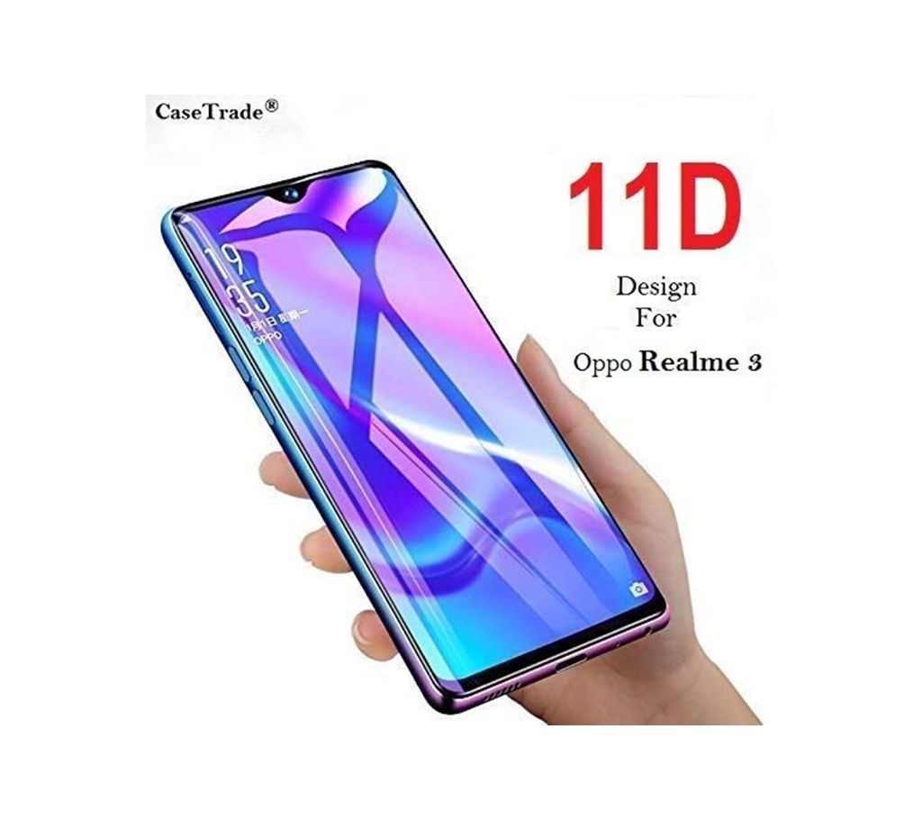 CaseTrade 11D Edge to Edge Full Screen Coverage Tempered Glass for Oppo Realme 3 (Black)