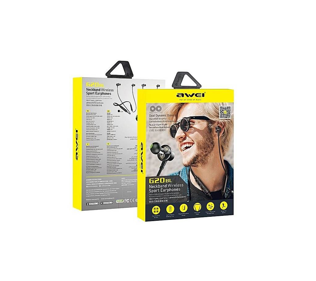 Awei G20bl Bluetooth Earphones - Neck Hanging Design - Black