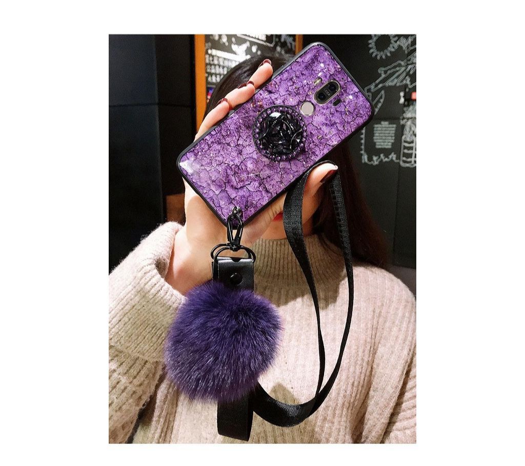 Huawei Nova 3e Fashion Case Female Lady Phone Cases Rhinestone Stand Hair Ball Soft Cover  Purple Girl Casing