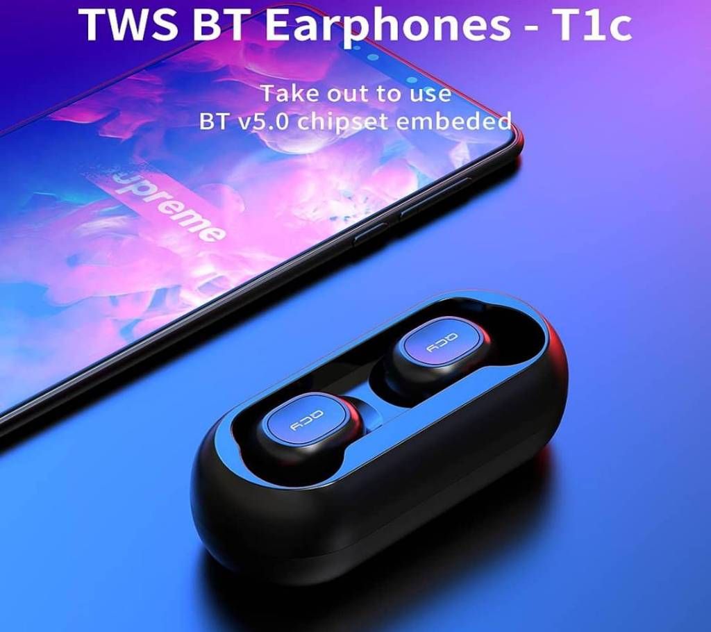 QCY T1C Mini Bluetooth Earphones   Mic Wireless Sports Headphones Noise Cancelling Headset
