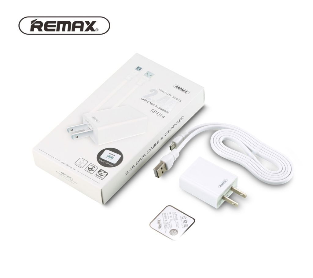 REMAX USB RP-U14 TRAVEL CHARGER WITH 2.4A 1M MICRO / TYPE-C/ IPHONE CABLE