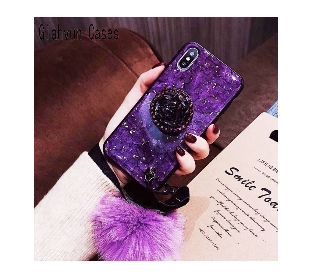 Phone cases Luxury Marble Glitter Holder Coque Fur pompom For SAMSUNG -S8
