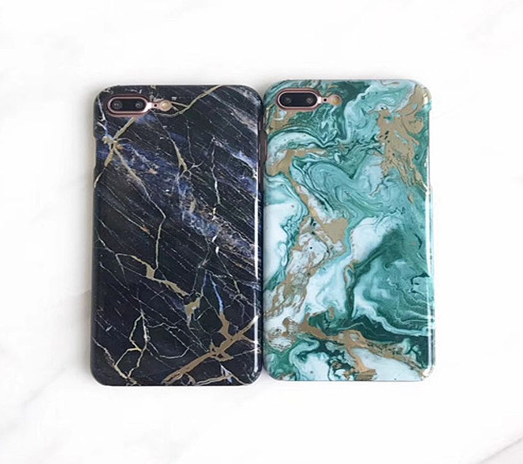 Marble Stone Hard Plastic PC Skin Housing Shell, Anti-Scratch Mobile Phone Case For IPHONE 7 Plus, 8 Plus Light Blue