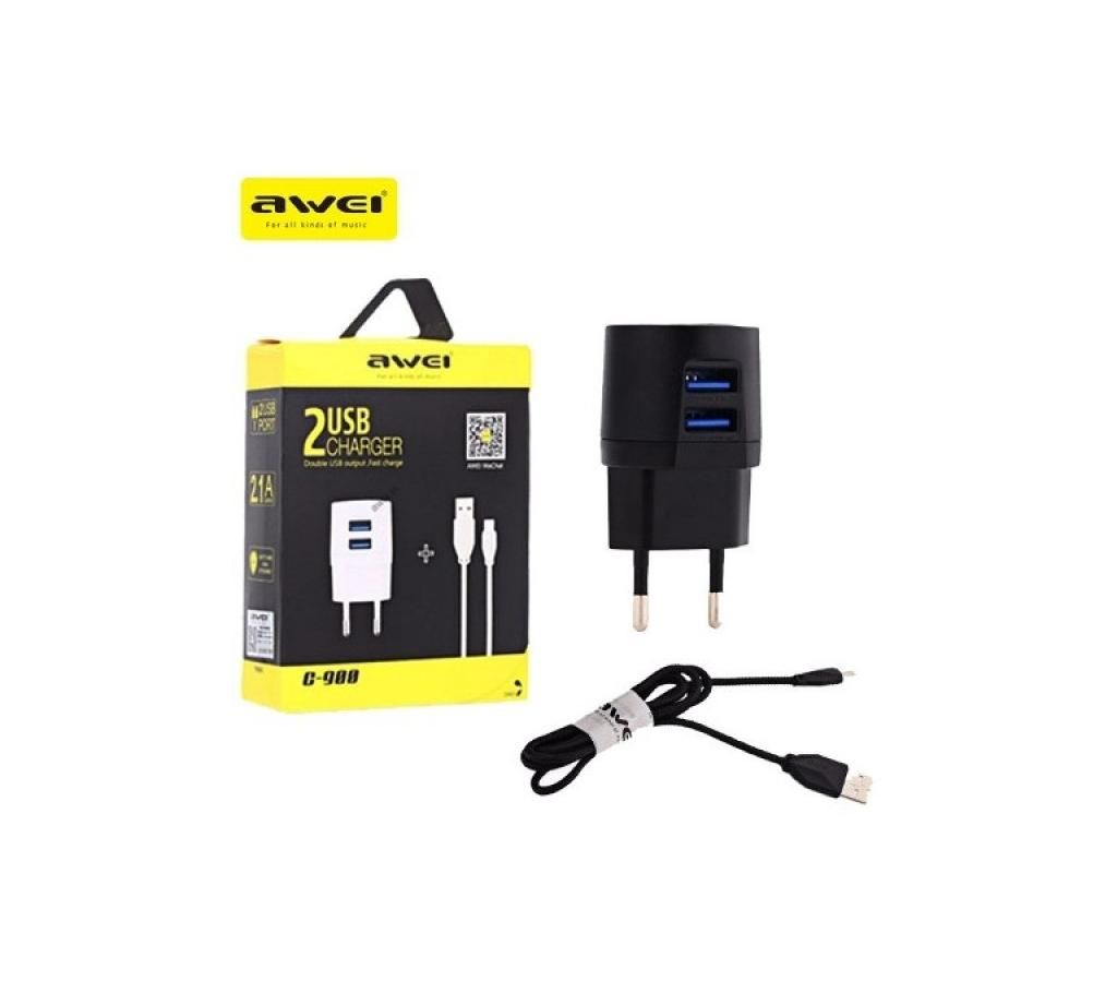 Awei C900 dual port  USB Charger with cable Black
