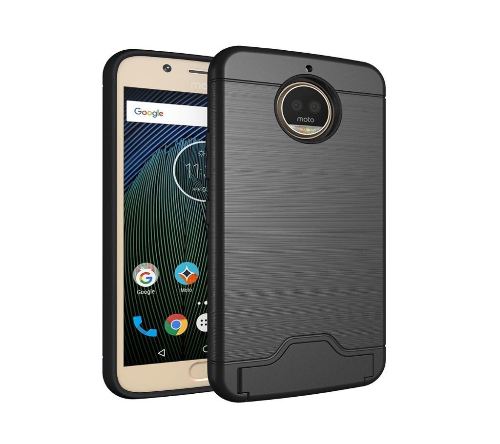 Protective PC, TPU Back Case with Card Slots for Moto G5s Plus- Black