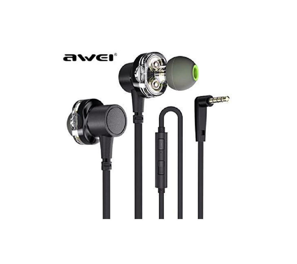 AWEI Z1 Wired Earphone Dual Driver Headset Sport Bass Sound Earphones With Mic For Xiaomi Huawei Oneplus MP3 3.5mm Jack Earbuds