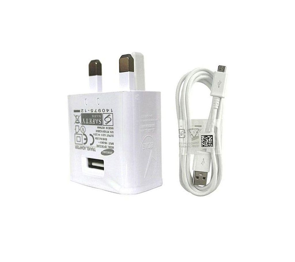 3 Pin Fast Charger with Micro USB 2.0 Cable and S7 Edge - White
