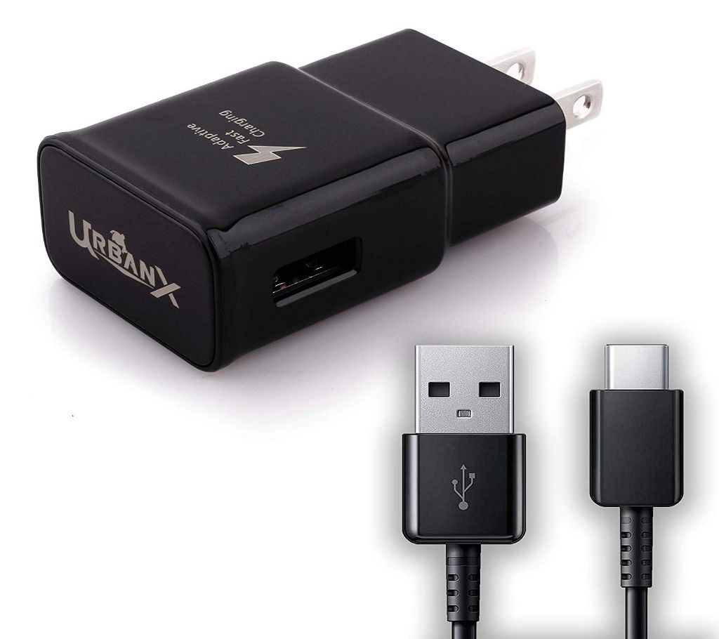 Fast Charger With Type-C Cable For Galaxy S8 Plus - Black