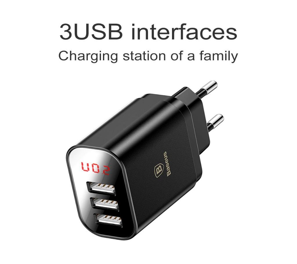 Baseus Mirror Lake Intelligent Digital Display 3 USB Travel Charger