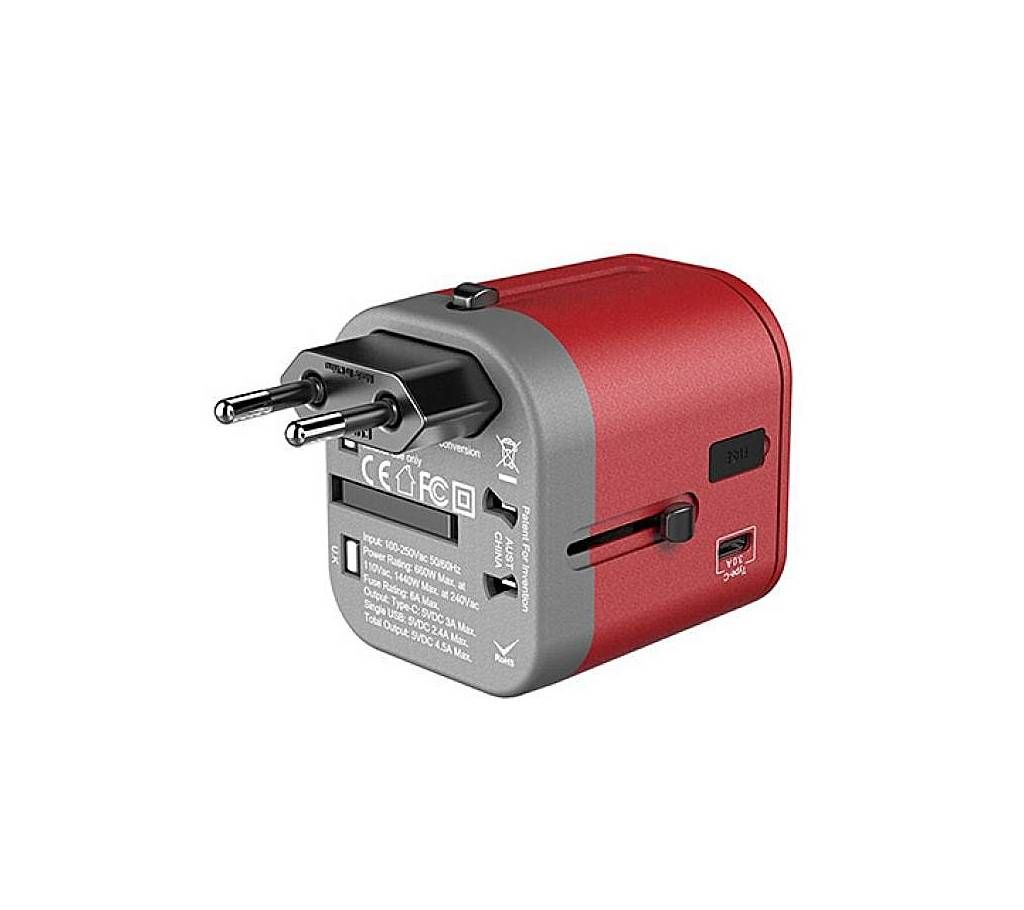 JOYROOM 166C Worldwide Travel Adapter - Red