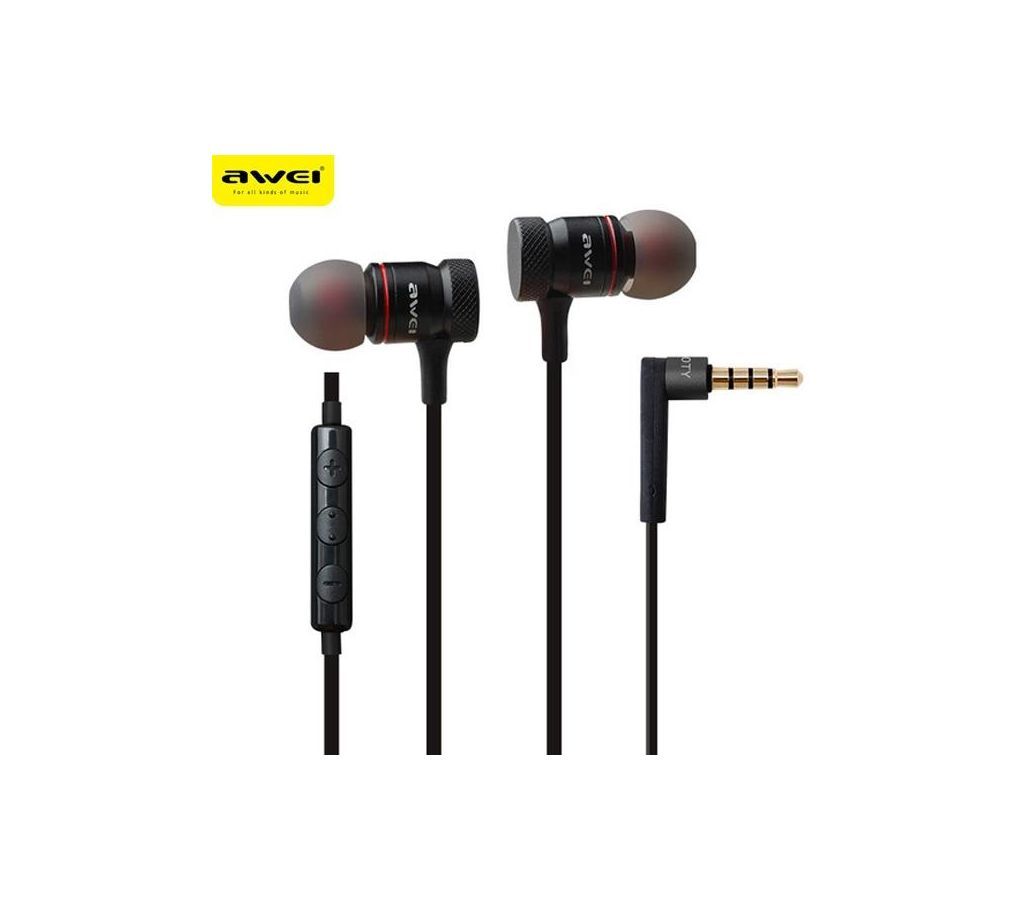 Awei ES-70TY Earphone Wired Stereo Plug In-Ear Built-In Mic(Black)