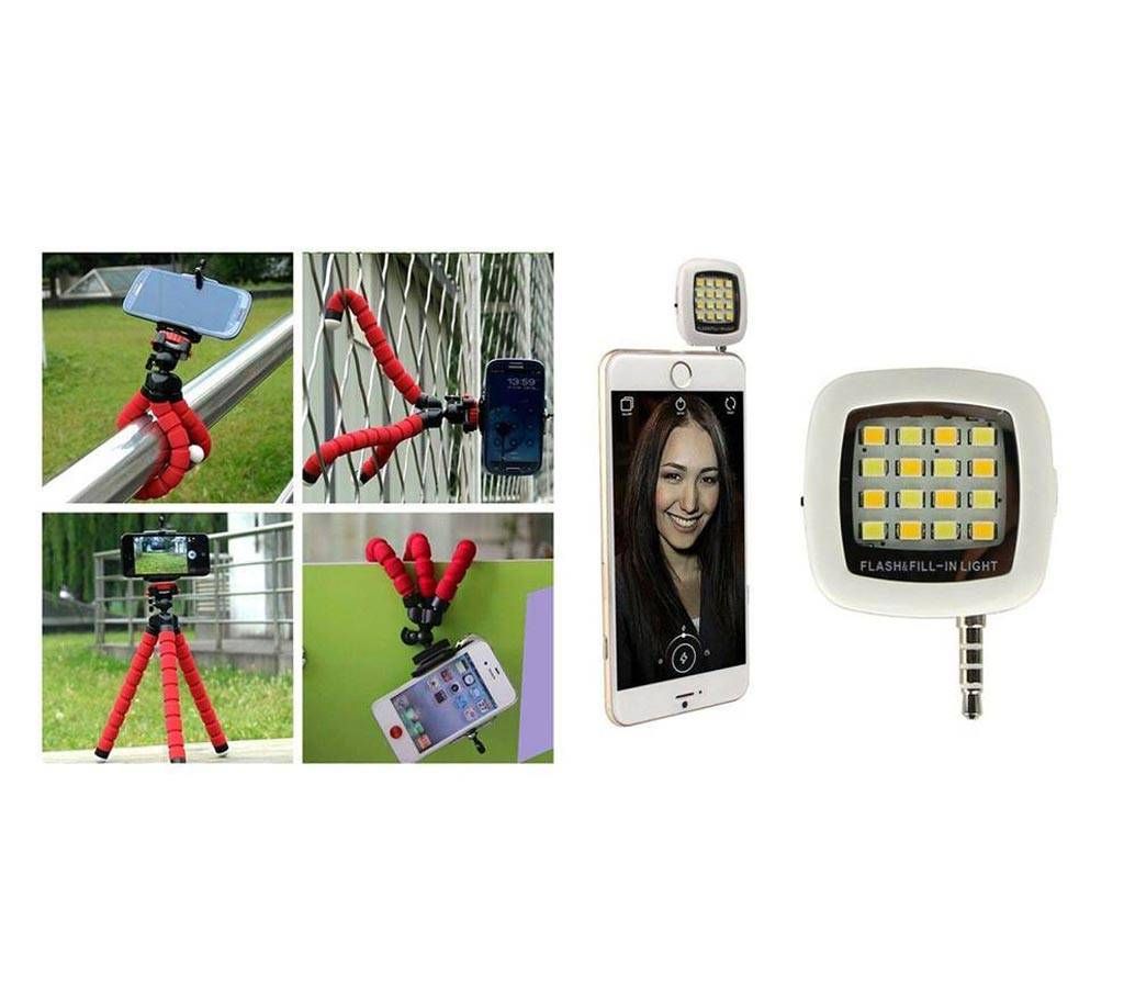 Mini Flexible Octopus Tripod + 16 LED Selfie Stick 