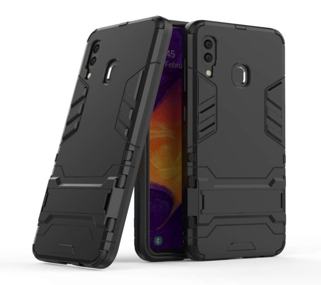 Armor Hard Back Case Cover with Kickstand Compatible with  Galaxy A20-Black